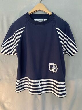 Cool & Cozy Navy Striped Woman’s Short-Sleeve Top